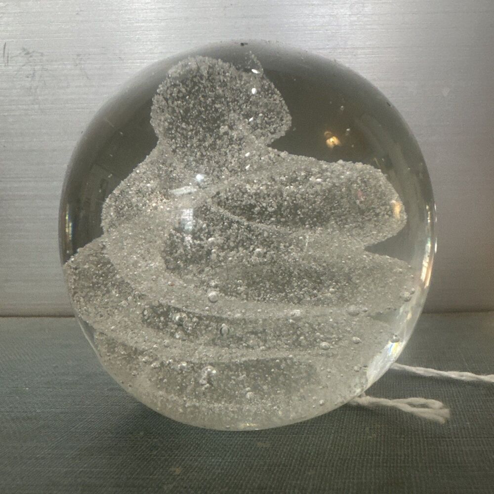 Clear Blown Art Glass 2.75” Paperweight With Controlled Bubbles